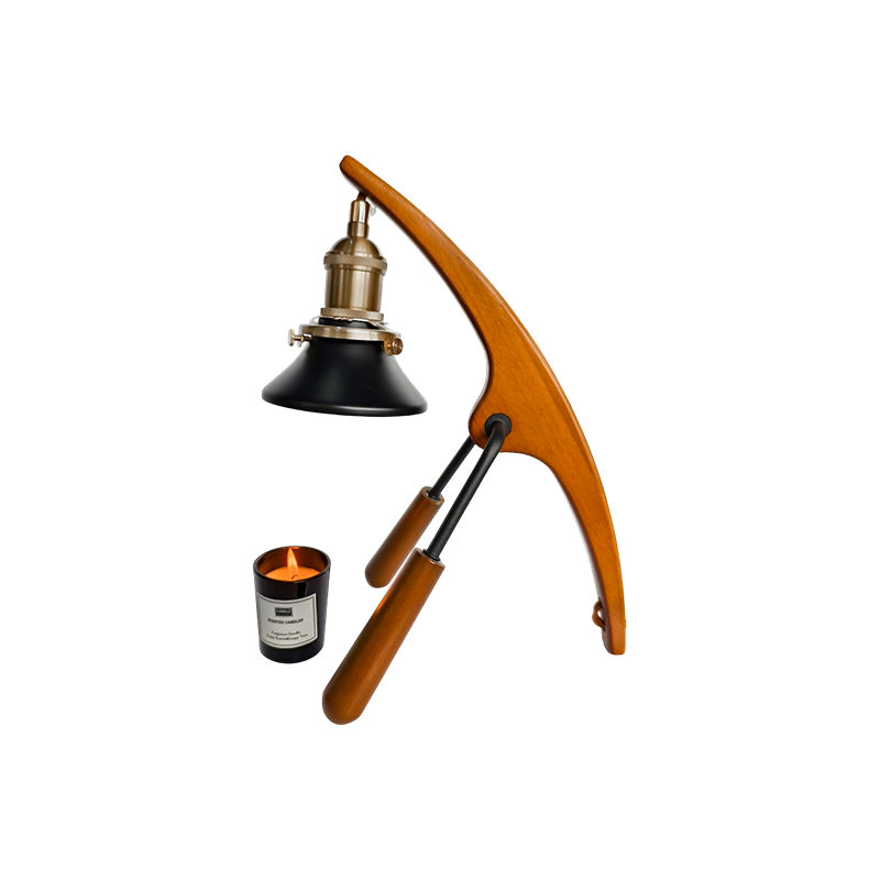 Kerzenwärmerlampe mit gebogenem Holzarm – Arc Glow